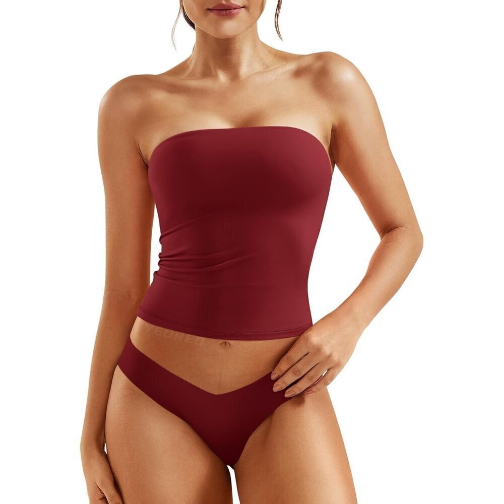 🆕 Sophie Women's Double Lined Anchor Red Nylon Strapless Fitted Tube Top Shirt